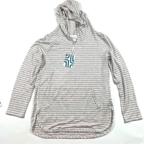 New Market & Spruce Milania French Terry Hooded Shirt Stripes - Picture 1 of 6